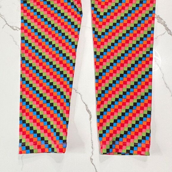 LuLaRoe Women's Chevron Print Orange Multi Checkered Ankle Slimming Leggings OS - Picture 10 of 14
